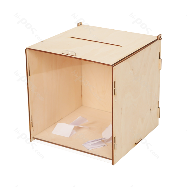 Кутия от шперплат и плексиглас за дарения и томболи - 25х25х25