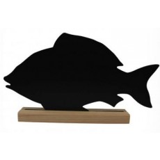 Двустранна черна дъска с форма на риба и дървена основа
