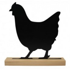 Двустранна черна дъска с форма на пиле и дървена основа